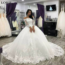 LORIE-vestido de encaje de manga larga para novia, traje de princesa para baile, hombros descubiertos, Dubái 2024 - compra barato