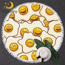 BlessLiving Cartoon Bath Towels For Adults Kawaii Cute Fried Eggs Towels Bathroom Smiley Faces Beach Towel Round for Kids Adults 2024 - buy cheap
