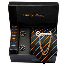 Nueva moda corbata de boda para hombre, corbata de seda de cachemir dorada, conjunto de broche, corbatas tejidas de Jacquard Barry.Wang para hombre, caja de regalo de fiesta 2024 - compra barato