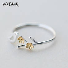 WYEAIIR Cute Bird Branch Literary Flower Simple Sweet Silver Color Female Resizable Opening Rings 2024 - buy cheap