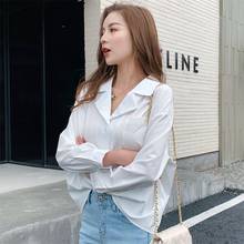 Blusa de manga larga para mujer, camisa blanca de moda Coreana de gran tamaño, Tops con cuello de talla grande 2024 - compra barato