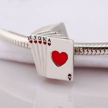 S925 Silver Beads Charm fit Lady Bracelets Bangle Playing Cards Charm Red & Black Enamel DIY Jewelry 2024 - buy cheap