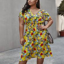 Summer women's plus size dress 7XL 8XL 9XL 10XL fashion plus size sexy V-neck raglan sleeve button cotton printed casual dress 2024 - buy cheap