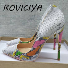 ROVICIYA-zapatos de tacón alto para mujer, calzado elegante con estampado exquisito, color serpiente, para fiesta, 12cm, YG005 2024 - compra barato