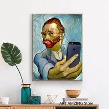 Arte divertido para selfies de Van Gogh por teléfono, pinturas en lienzo en la pared, carteles e impresiones artísticos, Retrato moderno de imágenes de Van Gogh 2024 - compra barato