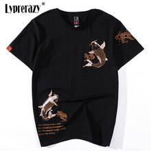 Lyprerazy hip hop masculino moda chinesa peixe koi bordado camiseta streetwear topos t harajuku roupas 2024 - compre barato