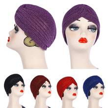 Women Hat Arab Indian Muslim Hijab Headwrap Hat Headwear Islamic Turban Elastic Glitter Pleated Turban Inner Cap Bonnet Fashion 2024 - buy cheap
