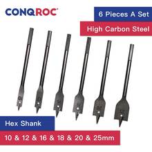 6 Pieces Wood Flat Drill Bit Set 10mm~25mm Hex Shank High Carbon Steel Woodworking Spade Drill Bits Kit 2024 - buy cheap