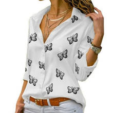 2021 nova moda borboleta impressão blusas femininas manga longa turn-down colarinho blusa camisa casual tops elegante camisa de trabalho 2024 - compre barato