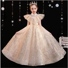 Champagne Lace Girls Kids Wedding Flower Girl Dress Princess Party Pageant Dresses Sequins Long Girl Dresses vestido longo 2024 - buy cheap