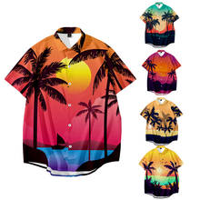 Coconut Tree Print Shirts Men Short Sleeve Casual Oversized Shirt Summer Beach Holiday Hawaii Camisas Vacation Hawaiian Camisa 2024 - buy cheap
