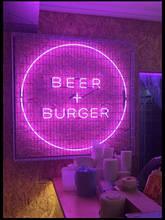 Неоновая вывеска для пива, гамбургеров, круглая стеклянная трубка, коммерческая лампа, освещение для ресторана отеля, реклама, индивидуальный дизайн, ударсветильник льник ручной работы 2024 - купить недорого