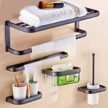 Accesorios de baño cuadrados de bronce, soporte de papel higiénico, estante de toalla, montado en la pared, color negro, aceite frotado 2024 - compra barato
