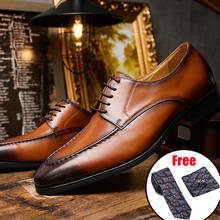 Phenkang-zapatos de cuero genuino para hombre, calzado masculino de negocios, con cordones negros, para boda, 2020 2024 - compra barato