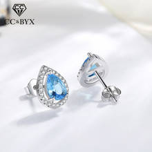 925 Stud Earrings Women Blue Water Drop Cubic Zirconia Silver Color Stud Earrings Bridal Wedding Simple High Jewelry CCE639 2024 - buy cheap