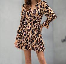 2021 sexy primavera vestido feminino casual manga comprida impressão com decote em v vestidos de senhoras elegante do vintage leopardo vestido de festa 2024 - compre barato