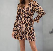 2021 Sexy vestido de primavera mujer manga larga Casual estampado con cuello en V Vestidos de las señoras elegante leopardo Vintage vestido de fiesta Vestidos 2024 - compra barato