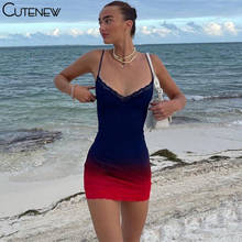 Cutenew sexy y2k bodycon vestido feminino magro com decote em v sem mangas rendas de fitness elástico festa férias clubwear streetwear 2024 - compre barato