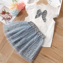 New Fashion Girls Clothing Sets New Summer Sleeveless T-shirt+Print Bow Skirt 2Pcs for Kids Clothing Sets Baby Clothes Outfits 2024 - buy cheap