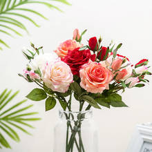 Искусственный цветок, настоящая на ощупь Роза, 1 цветок, 2 бутона, День Святого Валентина, свадьба, цветочный домашний декор, аксессуары, Прямая поставка 2024 - купить недорого
