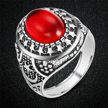 Старинное серебряное кольцо с Луной и звездой, большие овальные кольца с красным камнем для мужчин и женщин, винтажные модные ювелирные изделия, свадебные вечерние кольца, подарок 2024 - купить недорого