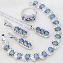 925 Silver Jewelry Sets Mystic Rainbow Stones White Cubic Zirconia For Women Fashion Earring/Pendant/Necklace/Bracelet/Ring Set 2024 - buy cheap