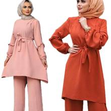 Two Pieces Dubai Abaya Muslim Dress Women Kaftan Long Sleeve Blouse Wide Leg Pants Set Islamic Turkish Clothing Jilbab Arab Robe 2024 - buy cheap