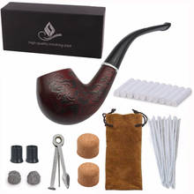 Luxury Smoking Set Bent Wood Smoking Pipe Engraved Silver Ring 9mm Filter Tobacco Pipe With Pipe Accessories Men Gadget Gift Box 2024 - buy cheap