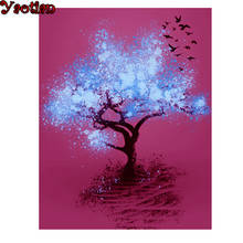 Completo quadrado redondo 5d diy pintura diamante abstrato paisagem fluorescente árvore pássaro 3d bordado kit de ponto de cruz 2024 - compre barato