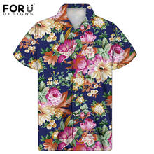 FORUDESIGNS Tropical Flowers Prints Male Loose Casual Stand Shirts Tops Holiday Beach Quick Dry Shirts Hawaiian Short Sleeve 2024 - buy cheap