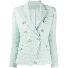 Tweed Mint Green Blazer Women Winter Spring New Women's Jackets Coat Slim Office Business Double-breasted Woven Woolen Blazers 2024 - buy cheap
