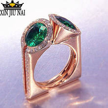 Unique creative Fashion Green Stone Crystal Ring Love Eternity Rings For Women Simple Rose Gold Wedding Ring Cubic White Square 2024 - buy cheap