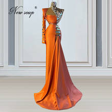 Элегантное оранжевое платье вечерные платья 2021 бисера Abendkleider, теплая одежда с длинными рукавами платье для выпускного вечера марокканские кафтаны вечерние платья Robes De Soiree 2024 - купить недорого
