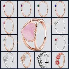 925 Sterling Silver Rose Gold Heart-shaped Pan Rings Red Pink Zircon The Most Popular Jewelry Gift For Women 2024 - buy cheap