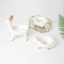 Nordic Style White Ceramic Gold Painted Gold Deer Unicorn Shape Jewelry Storage Tray Creative Decorative Ornaments Crafts 2024 - buy cheap