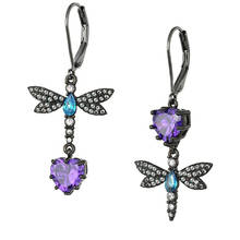 CIZEVA Charms Jewelry 2020 New Arrival Animal Dragonfly Drop Earrings for Women Trendy Heart Shape Zircon Black Gold Earrings 2024 - buy cheap