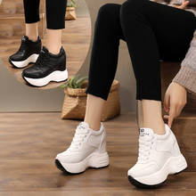 White Black 10cm Height Increasing Casual Shoes Wedges Canvas Platform Woman Shoes High Top Lace Up Shoes Sneakers 2024 - buy cheap