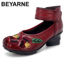 BEYARNE-zapatos de piel auténtica hechos a mano para mujer, calzado de tacón alto con punta redonda, estilo étnico, para primavera y verano, 2020 2024 - compra barato