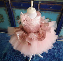 Pink Sequined Flower Girl Dresses Knee Length Baby Girls First Birthday Dresses Puffy Communion Pageant Dresses Clothes 2024 - buy cheap