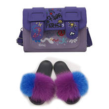 Furry Women Shoes Extra Fluffy Slippers With Purses Real Fox Fur Slides And Bags  Luxury Comfortable Sandals And Jelly Purse Set 2024 - buy cheap