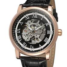 Forsining relógio de pulso automático retrô romano masculino, relógio de marca preta luxuosa e luminosa, relógio criativo para homens, 2019 2024 - compre barato