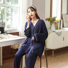 large size pajamas Modal spring and autumn pajamas female V-neck suit skin-friendly long-sleeved casual  fat MM home service 2024 - buy cheap