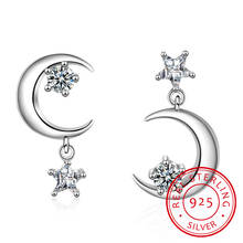 Brincos de prata esterlina 925, brincos com borla assimétrica, estrela e lua, para mulheres 2024 - compre barato