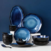 Ceramic Plate Sets Dark Blue Dishes Bowl Japanese Style Irregular Dinnerware Sets Nordic Kitchen Tableware Set Bowls and Plates 2024 - buy cheap