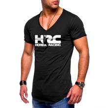 Мужская футболка с коротким рукавом HRC, с логотипом гоночного мотоцикла и машины, летняя Модная приталенная Хлопковая мужская футболка с v-образным вырезом и коротким рукавом 2024 - купить недорого