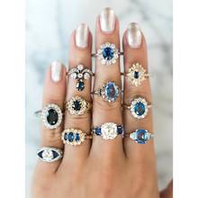 Anéis de cristal elíptico com gotas d'água para mulheres, 11 tamanhos, cor prata, boêmio, joias para festa de casamento 2024 - compre barato