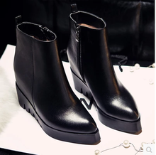 Womens Genuine Leather High Wedge Heels Pointed Toe Ankle Riding Boots Shoes Platform Black Motorcycle Punk Genuine Leather Zip 2024 - buy cheap