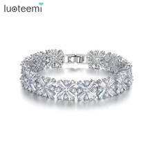 LUOTEEMI Clear CZ Stones Cluster Charm Bracelet  For Women Fashion Bangle Jewelry for Bridal Wedding Elegant Jewelry 2024 - buy cheap