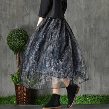 Весна-лето 2020, новая Женская длинная юбка из органзы с высокой талией, винтажная юбка из хлопка и льна с цветочным принтом, S300 2024 - купить недорого