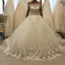ANGELSBRIDEP с вырезом лодочкой и бальное платье, свадебные платья, платья Vestido De Noiva модные аппликация суда торжественные платья со шлейфом; Обувь под свадебное платье для невесты размера плюс 2024 - купить недорого